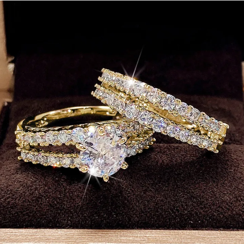 Huitan Hot Fashion Set Rings Women for Wedding Accessories Bling Bling CZ Stone